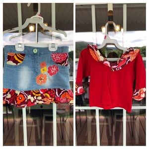 Baby Gassy Gooma Red Flora Top and Jean Skirt 4T